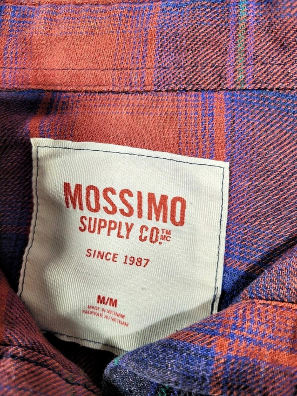 Mossimo Supply Co. Plaid Button Down Red & Blue Medium - Picture 3 of 3